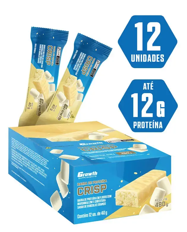 Barra Crisp com Whey Protein Display C/ 12 Un - Growth Supplements - 12g de proteína por barra