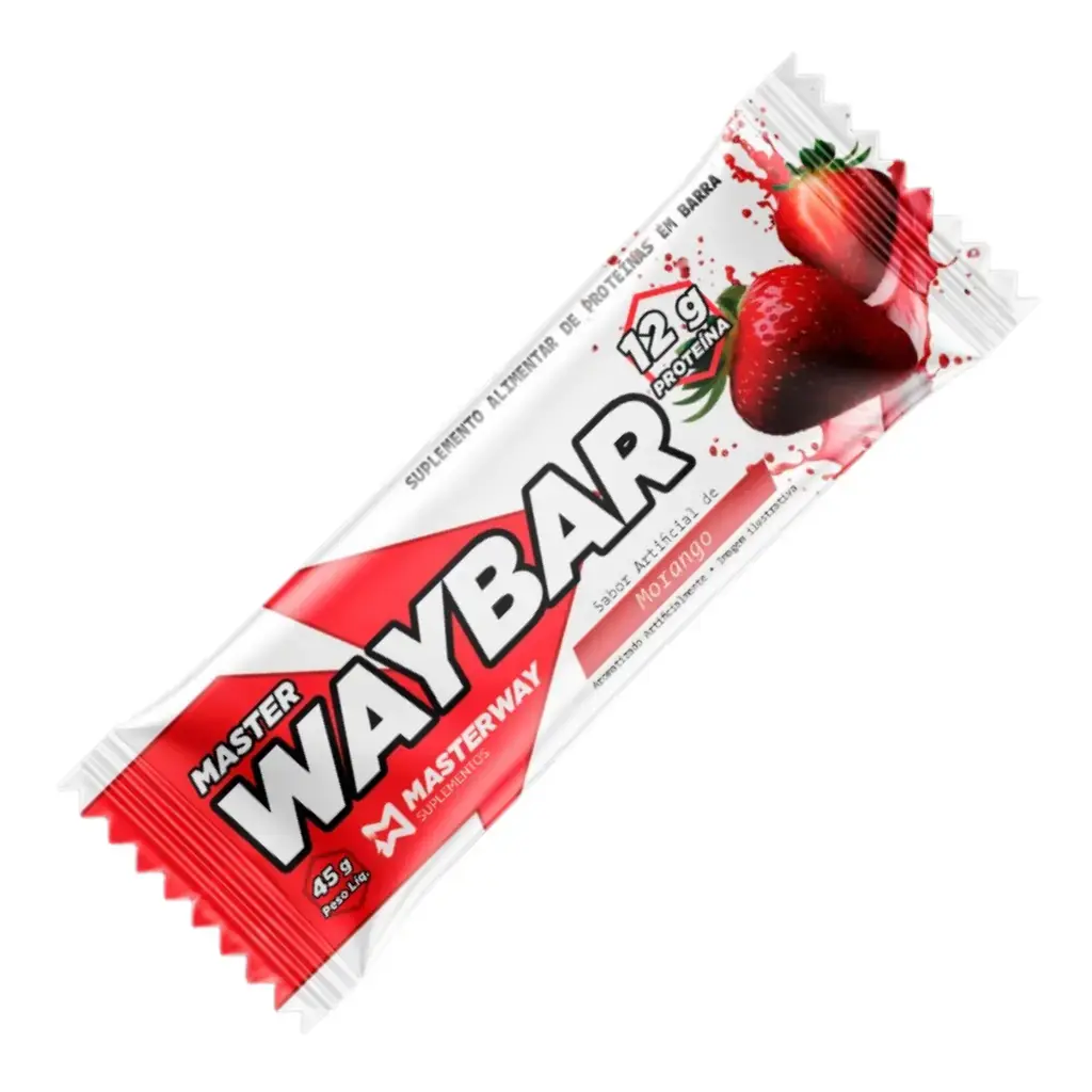 Barra de Proteína 45g Sabor Morango - Masterway Suplementos - Prática e portátil