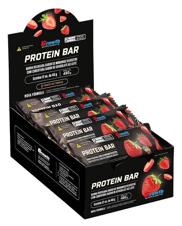 Barra de Proteína com Recheio Display C/ 12 Un - Growth Supplements - 11g de proteína por barra