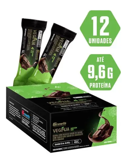 Barra de Proteína Vegana Display C/ 12 Un - Growth Supplements - 9,6g de proteína vegetal