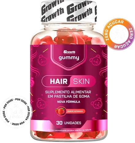 Hair Skin Gummy 30 Unidades - Growth Supplements - Cabelos brilhantes