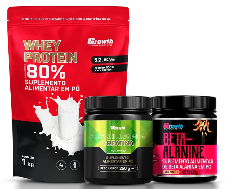 Kit Whey Concentrado 1kg, Creatina 250g e Beta Alanina 250g - Growth Supplements - Whey + Creatina + Beta Alanina