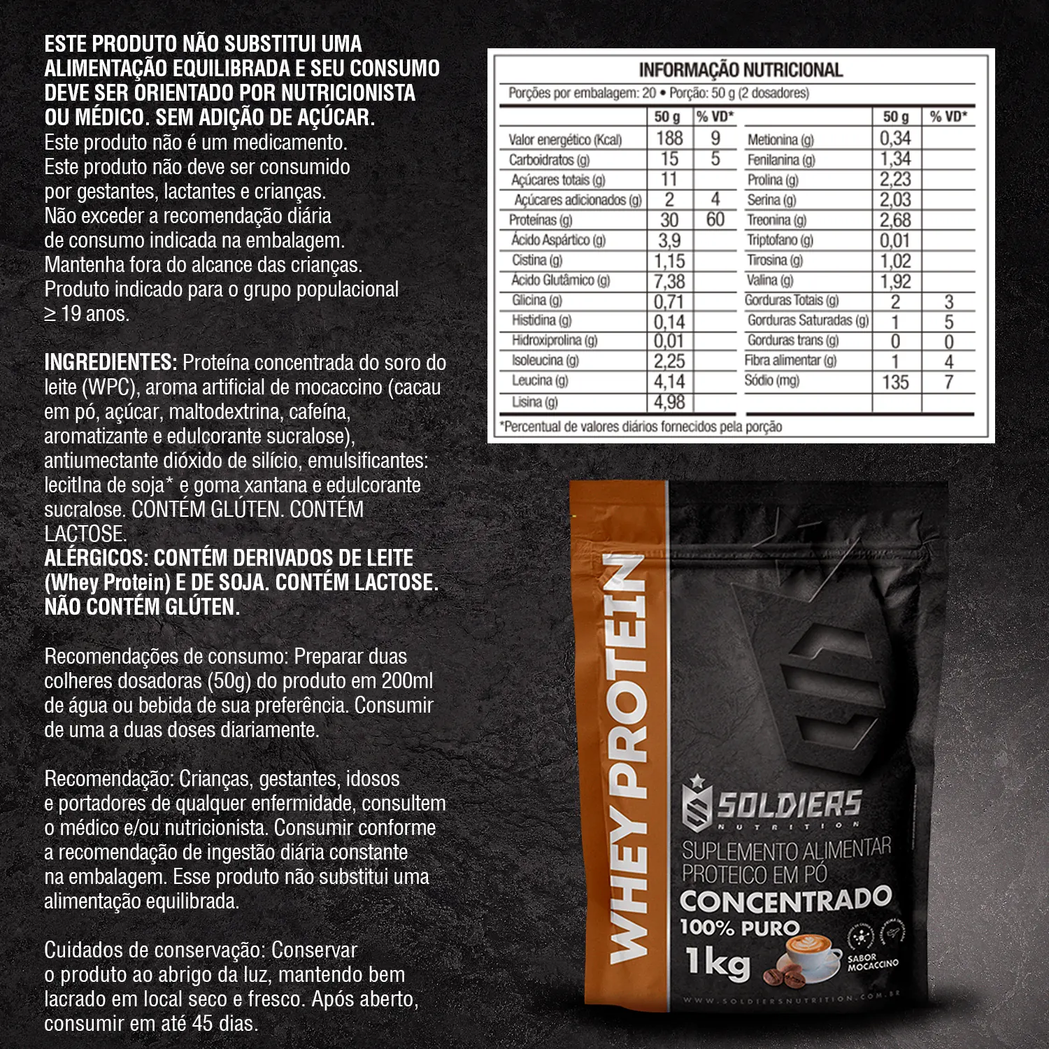 Whey Protein Concentrado Mocaccino 1kg - Soldiers Nutrition - Sabor Mocaccino único